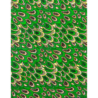 African Print Fabric/ Ankara - Green, Orange, Yellow ‘Festival Morning' Design, 1 YARD
