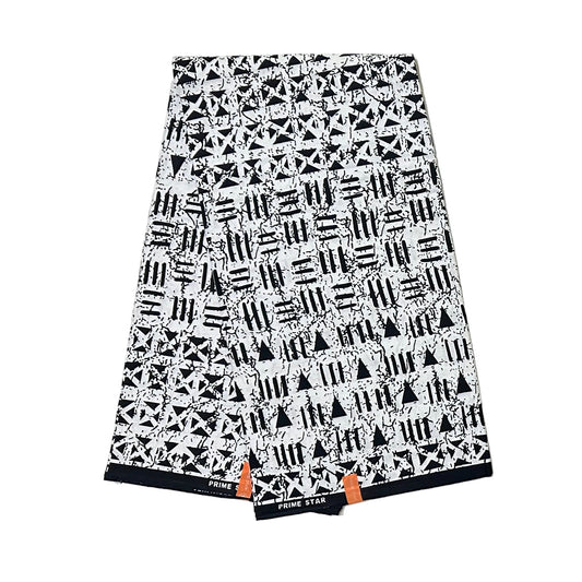 African Print Fabric/ Ankara - White, Black 'Mark My Words' Design, YARD or WHOLESALE