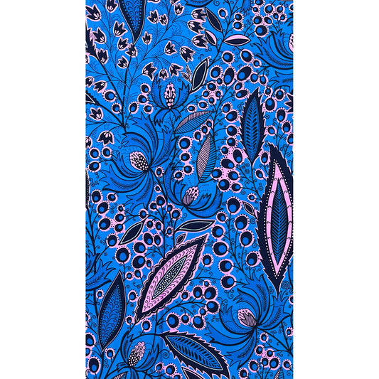 African Print Fabric/Ankara - Pink, Blue, Purple, Black 'Petal Theory', YARD or WHOLESALE