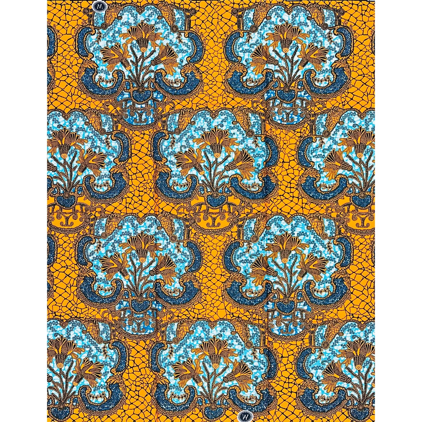 African Print Fabric/ Ankara - Orange, Blue 'First Class Boarding', YARD or WHOLESALE