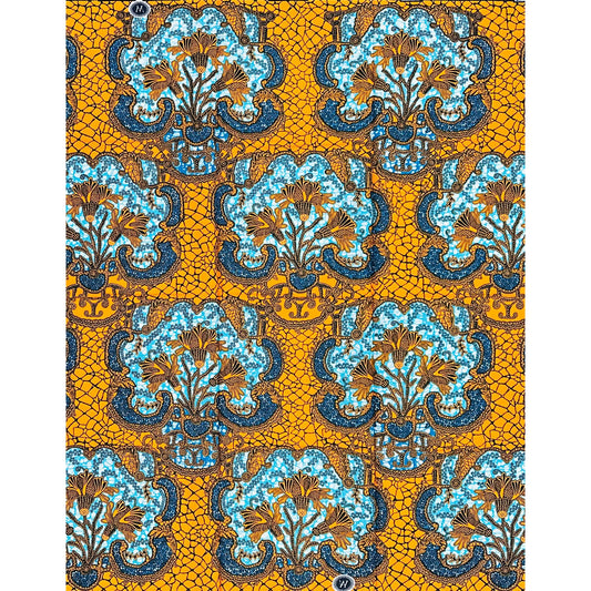 African Print Fabric/ Ankara - Orange, Blue 'First Class Boarding', YARD or WHOLESALE
