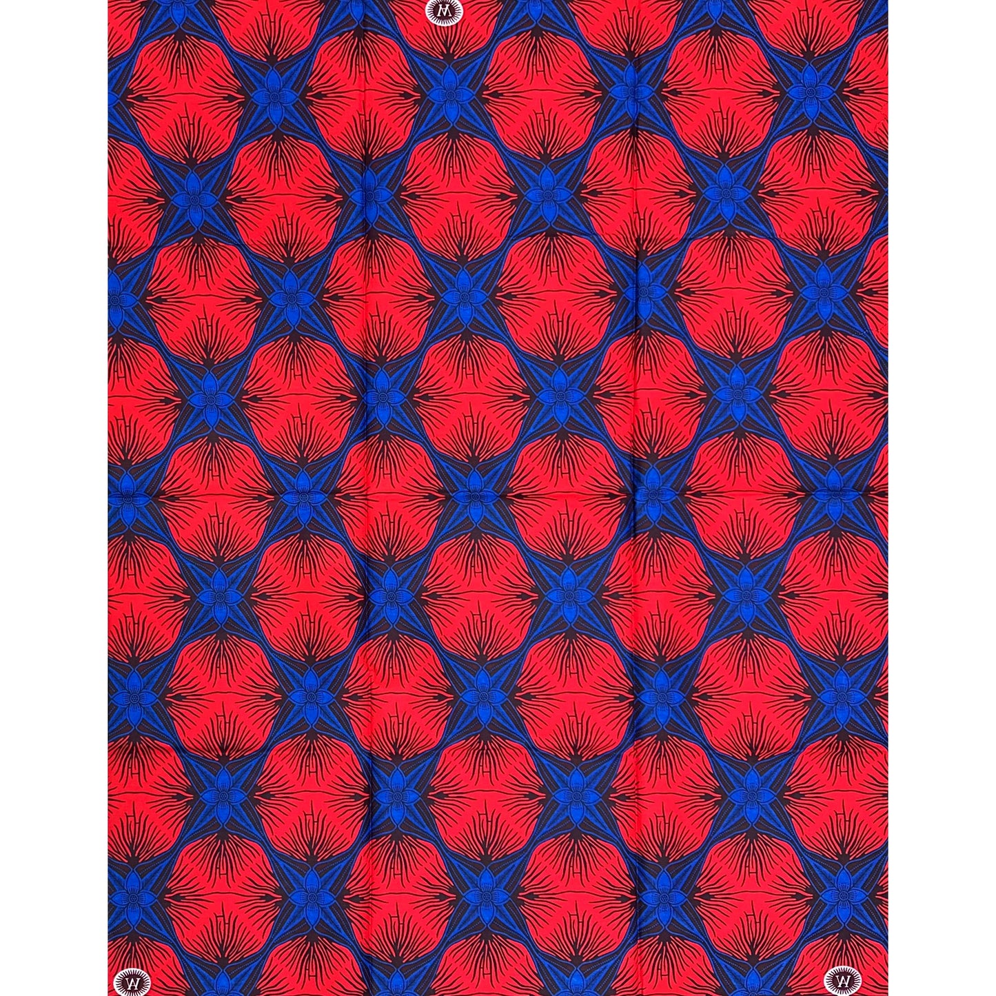 African Print Fabric/Ankara - Red, Blue "Gallery District" Design, Yard