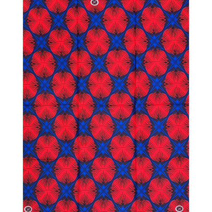 African Print Fabric/Ankara - Red, Blue "Gallery District" Design, Yard