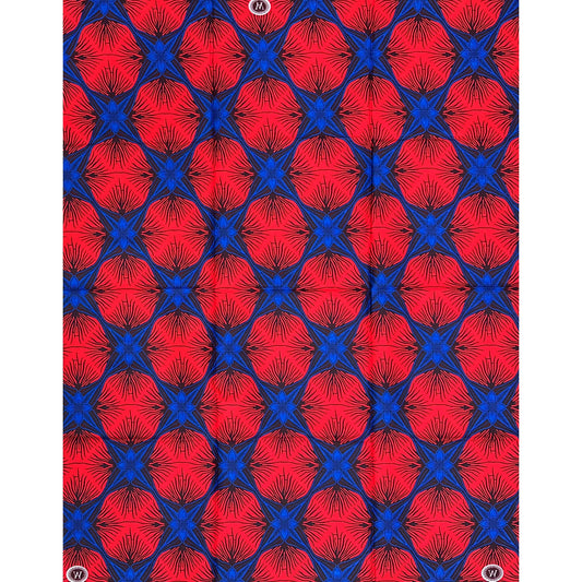 African Print Fabric/Ankara - Red, Blue "Gallery District" Design, Yard
