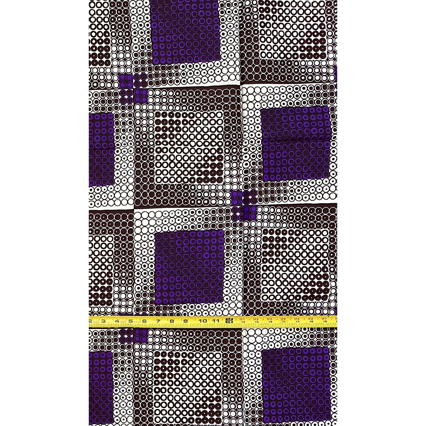 African Print Fabric/ Ankara - Purple, Cream, Brown ‘Isiagu Block' Design, 1 YARD
