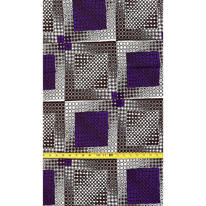 African Print Fabric/ Ankara - Purple, Cream, Brown ‘Isiagu Block' Design, 1 YARD