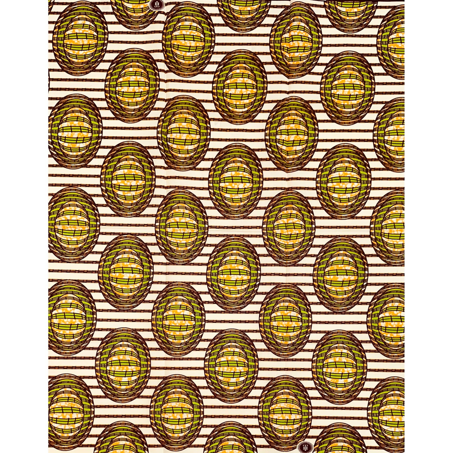 African Print Fabric/ Ankara - Cream, Brown, Green ‘Garden Egg' Design, YARD