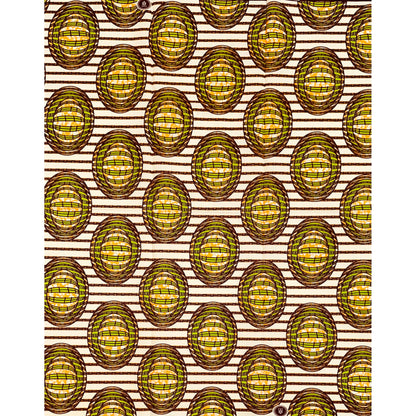 African Print Fabric/ Ankara - Cream, Brown, Green ‘Garden Egg' Design, YARD