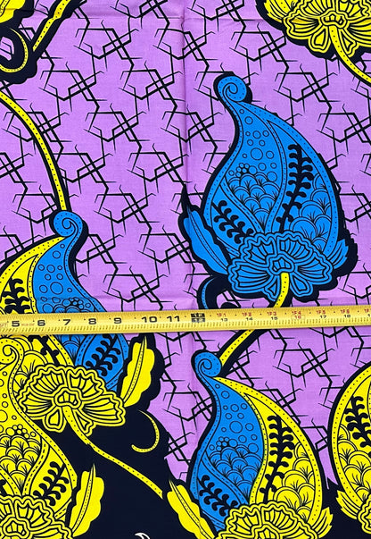 African Print Fabric/Ankara - Purple, Yellow, Blue “Spirit of Oyo" Design, 1 Yard
