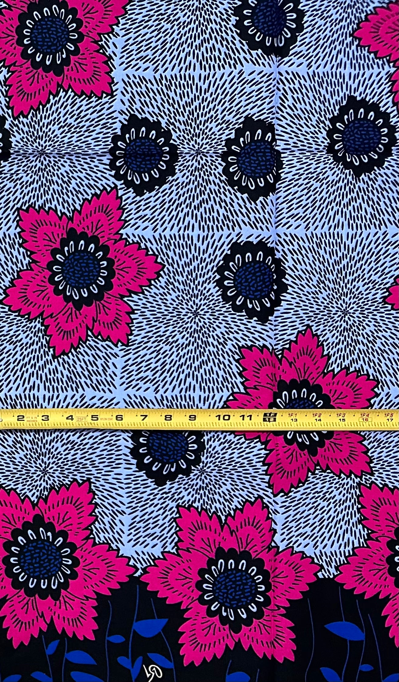 African Print Fabric/ Ankara - Blue, Periwinkle, Pink, Black 'Sweet Tea & Small Chops,’ 1 YARD
