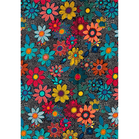 African Print Fabric/ Ankara - Teal, Blue, Orange, Magenta, Yellow 'Oroma Bloom' Design, YARD or WHOLESALE