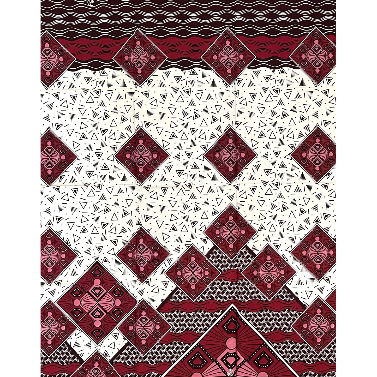 African Print Fabric/ Ankara - Plum, White, Brown ‘Order in the Chaos' Design, YARD