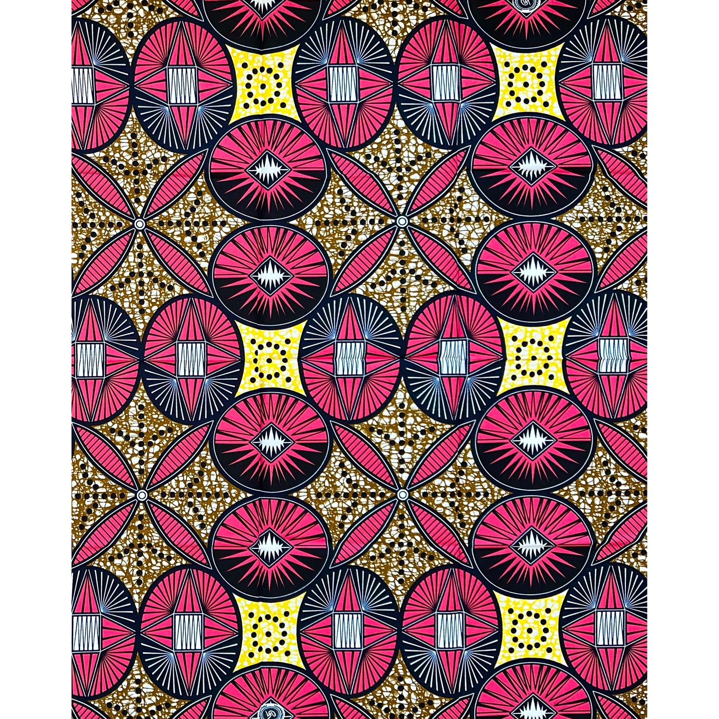 African Print Fabric/ Ankara - Pink, Yellow, Brown ‘Ilé Compass' Design, 1 YARD