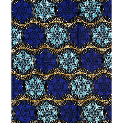 African Print Fabric/ Ankara - Brown, Blue, Black 'Stars Do Not Clash', 1 YARD