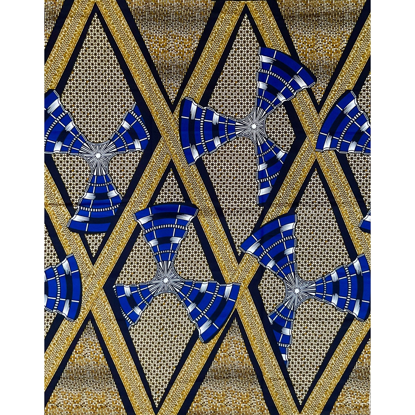 African Print Fabric/ Ankara - Brown, Blue 'Windmill' Design, YARD or WHOLESALE