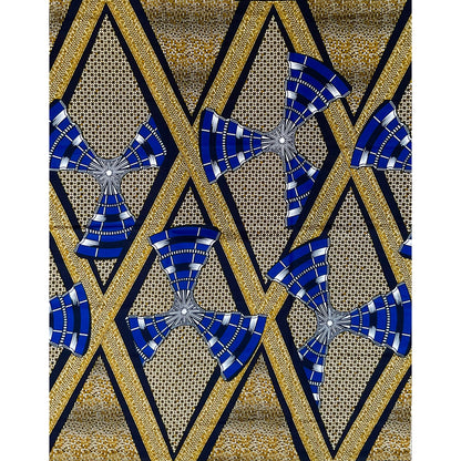 African Print Fabric/ Ankara - Brown, Blue 'Windmill' Design, YARD or WHOLESALE