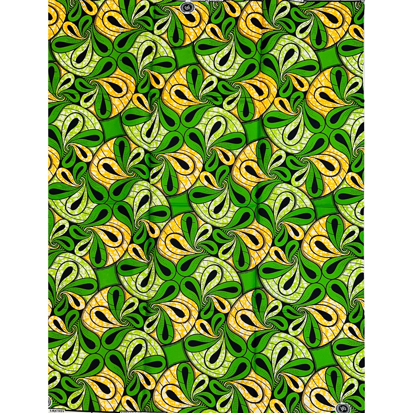African Print Fabric/ Ankara - Green, Yellow 'Shakara Spin' Design