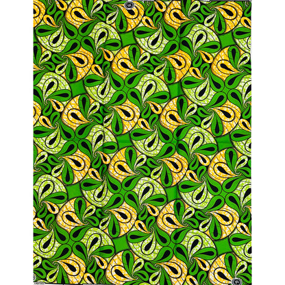 African Print Fabric/ Ankara - Green, Yellow 'Shakara Spin' Design