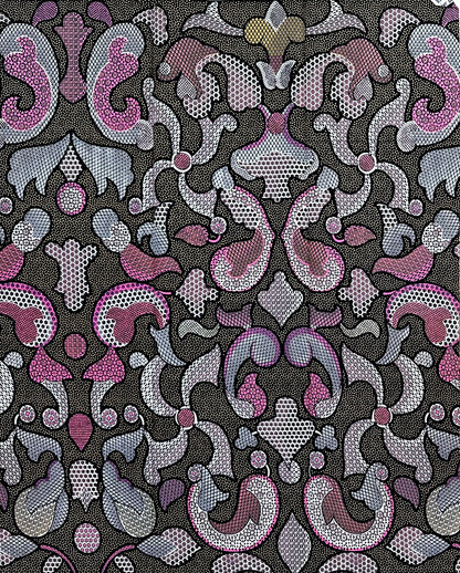 African Print Fabric/ Ankara - Pink, Beige, Black “Midnight Manuscript', 1 YARD