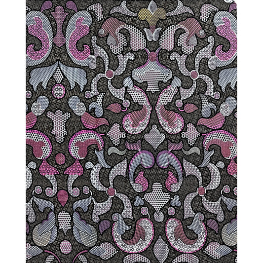 African Print Fabric/ Ankara - Pink, Beige, Black “Midnight Manuscript', 1 YARD