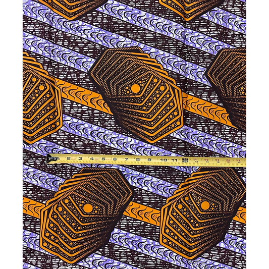 African Print Fabric/ Ankara - Purple, Brown ‘Ase Axis' Design, 1 YARD