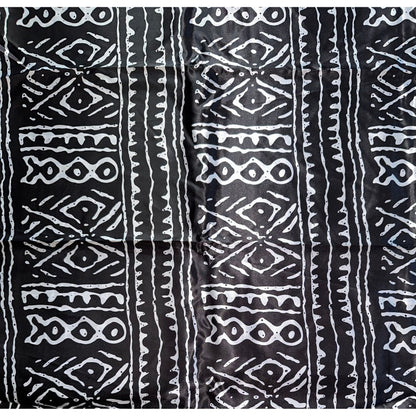 African Print, Satin Fabric - Black, White "Meroitic Chapter", Per Yard or Wholesale