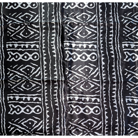 African Print, Satin Fabric - Black, White "Meroitic Chapter", Per Yard or Wholesale