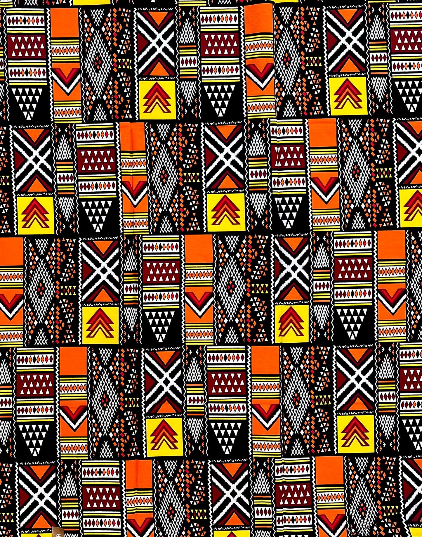 African Print Fabric/Ankara - Orange, Red, Black, Yellow "The Movement", 1 Yard