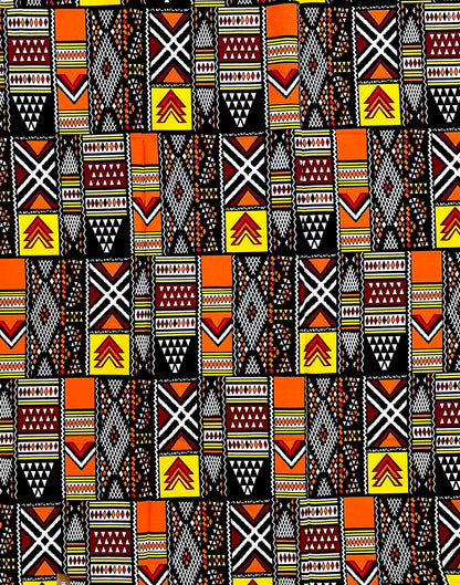 African Print Fabric/Ankara - Orange, Red, Black, Yellow "The Movement", 1 Yard