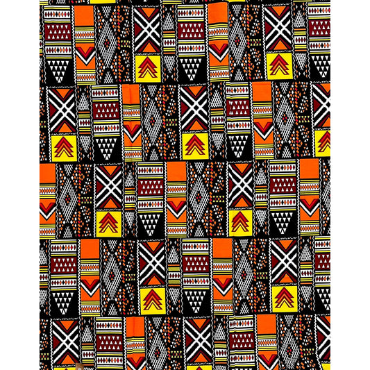 African Print Fabric/Ankara - Orange, Red, Black, Yellow "The Movement", 1 Yard