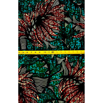 African Print Fabric/ Ankara - Blue, Green, Brown ‘Forest Crown' Design, 1 YARD