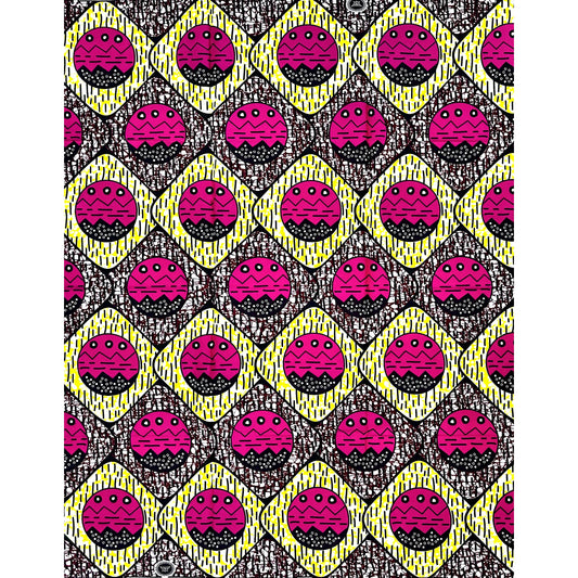 African Print Fabric/ Ankara - Magenta, Yellow, Brown ‘Ọnwa Duo' Design, 1 YARD