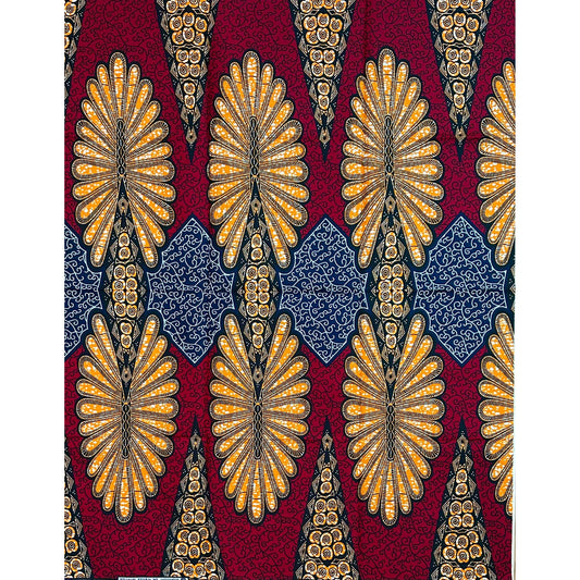 African Print Fabric/ Ankara - Red, Orange, Navy ‘Qinisela', 1YARD