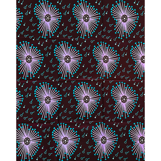 African Print Fabric/ Ankara - Purple, Teal, Brown ‘Oya’s Pulse' Design, 1 YARD