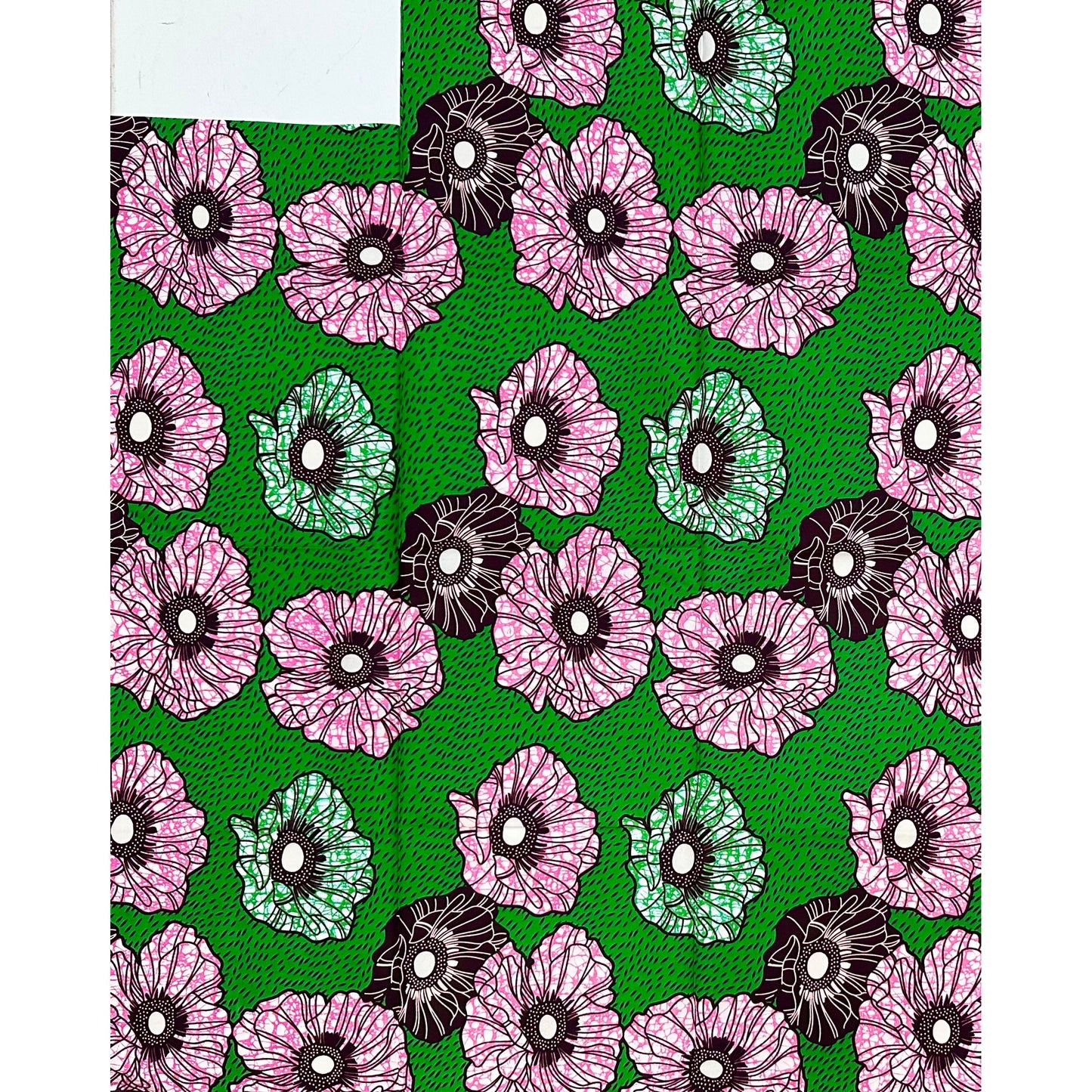 African Print Fabric/ Ankara - Green, Pink, Brown ‘Garden Before Sunrise' Design, 11/12ths YARD