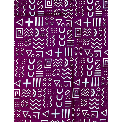 African Print Fabric/ Ankara - Purple, White 'Kírin' Design, YARD or WHOLESALE