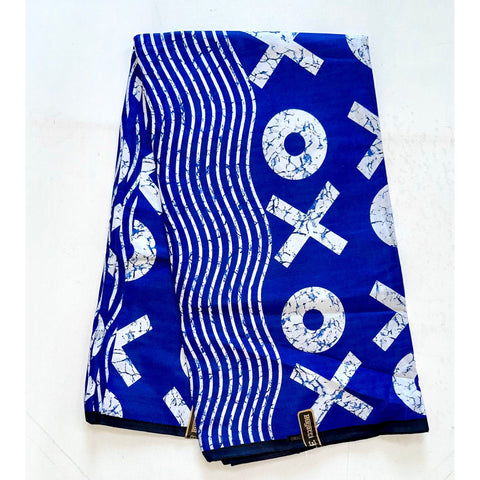 African Print Fabric/ Ankara - Blue, White 'XOXO', Per Yard or Wholesale