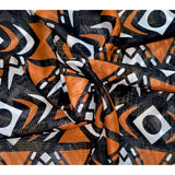 African Print, Chiffon Fabric - Black, Brown, White "Yaro", ~2 Yards