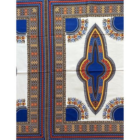 African Dashiki Print Fabric/ Ankara - Beautiful White & Blue Design, YARD