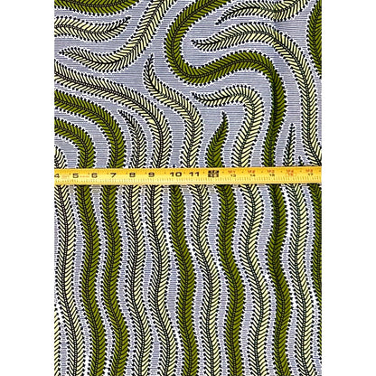 African Print Fabric/ Ankara - Green, White, Beige ‘Nkịtị Motion' Design, 1 YARD