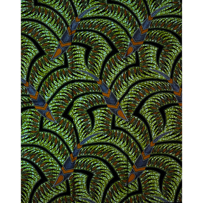 African Print Fabric/ Ankara - Green, Brown 'Amina Flow,' 1 YARD