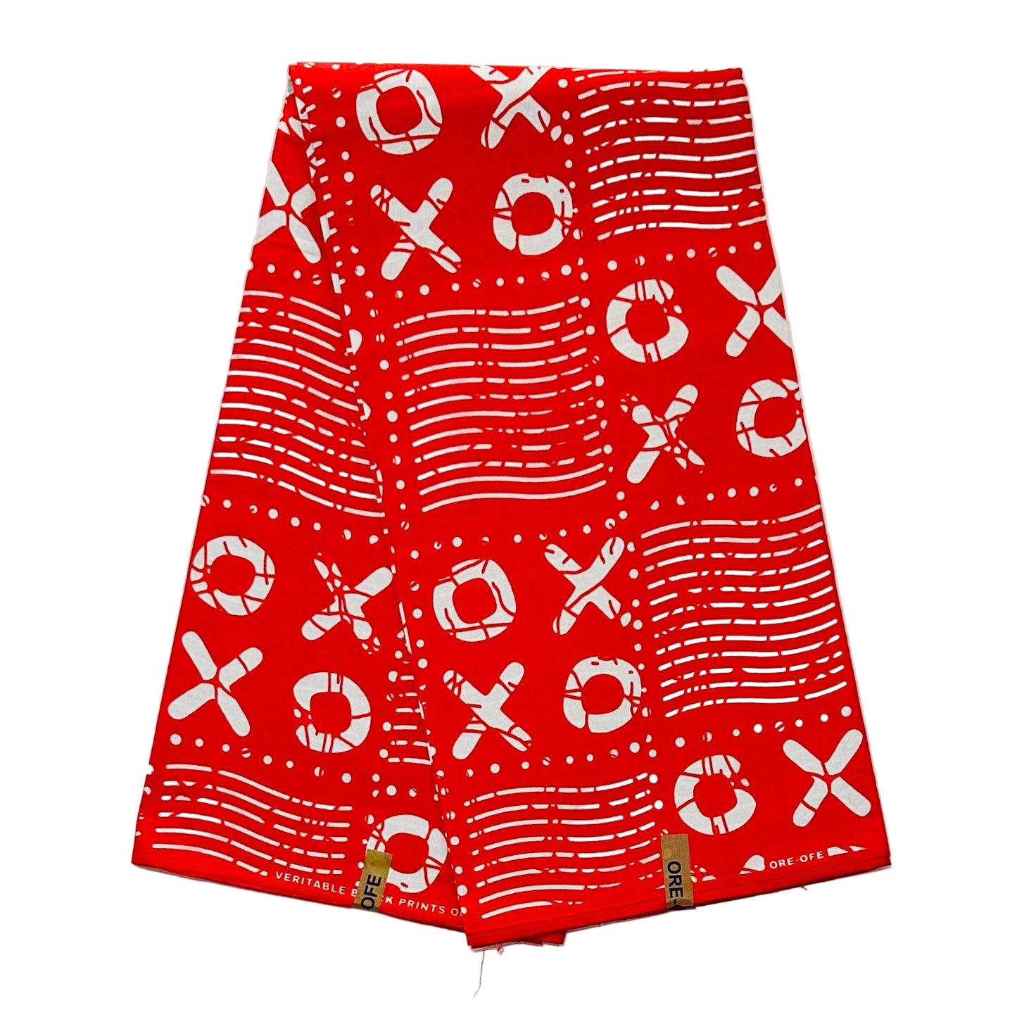 African Print Fabric/ Ankara - Red, White 'Omo X&O' Design, YARD or WHOLESALE