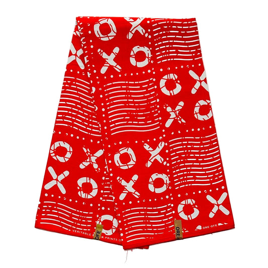 African Print Fabric/ Ankara - Red, White 'Omo X&O' Design, YARD or WHOLESALE