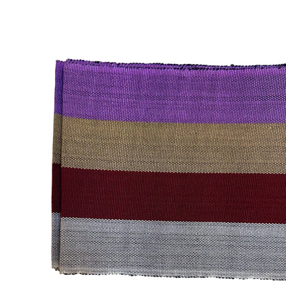 Aso-Oke Fabric / Yoruba Hand-Woven Textile – Purple, Beige, Dark Red, Light Gray ‘Chinny’, Per Yard