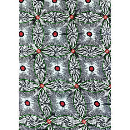 African Print Fabric/ Ankara - Black, White, Green, Red 'Kelele ' Design, YARD or WHOLESALE