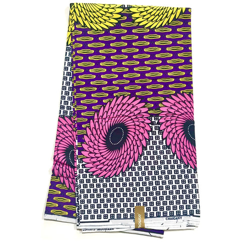 African Print Fabric/ Ankara - Purple, Yellow, Pink 'Oh Dandy’, YARD or WHOLESALE