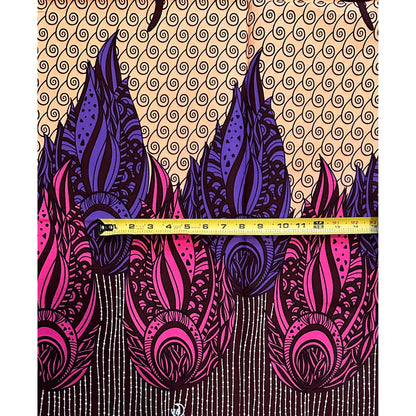 African Print Fabric/ Ankara - Purple, Pink, Brown, Beige “Royal Plume Procession', 1 YARD