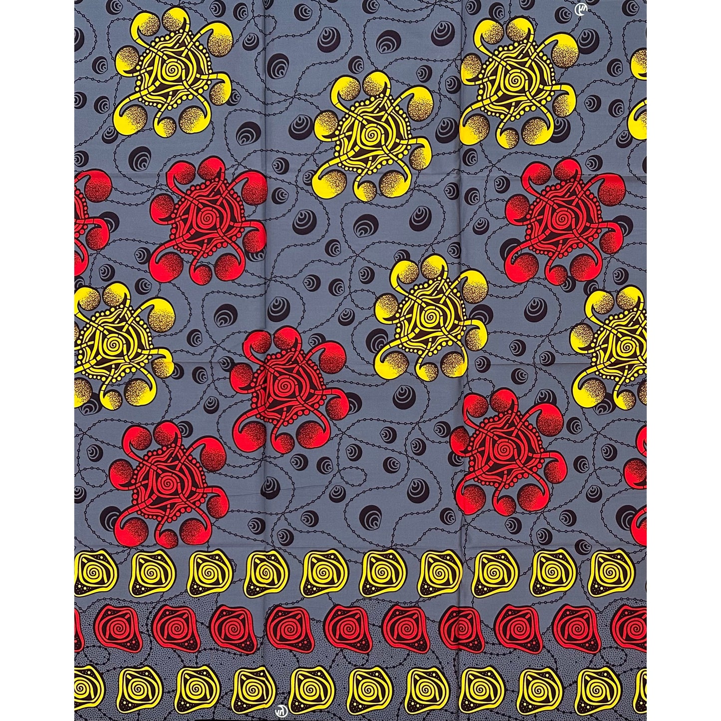 African Print Fabric/ Ankara - Gray, Red, Yellow, Brown ‘King’s Signal' Design, 1 YARD