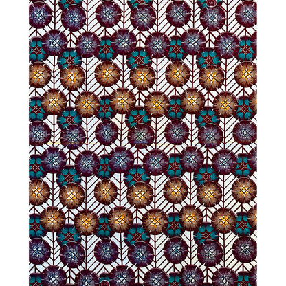 African Print Fabric/ Ankara - Cream, Teal, Orange, Brown 'Niani Array' Design, YARD or WHOLESALE