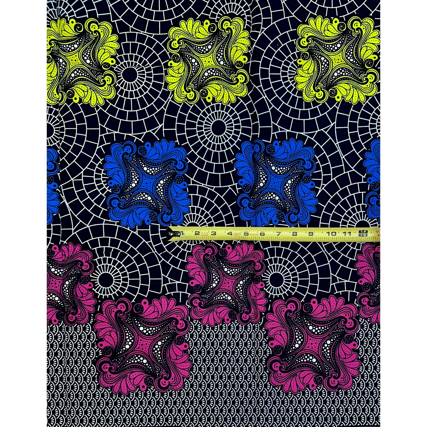 African Print Fabric/Ankara - Purple, Blue, Yellow, Green “Ananse Net" Design, 1 Yard